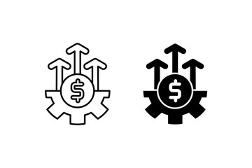 Financial management icon with dollar sign in a gear and arrows pointing upwards. Suitable for finance and business concepts.