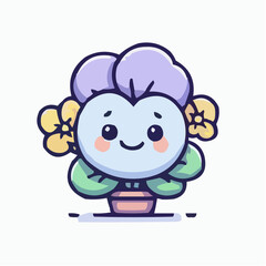 Fototapeta premium Cute character flower icon smiling in a pot against a light background 