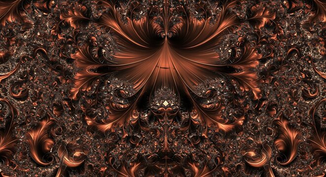 abstract puter generated fractal design with intricate, self similar patterns, subject positioned at the top with clear copy space at the bottom, great for concept or technology themes