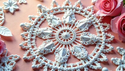 Obraz premium Intricate floral lace doily, delicate threads , intricate, wedding, aesthetic