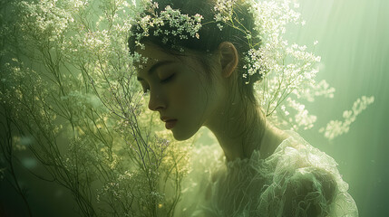 Submerged beauty in ethereal greenery