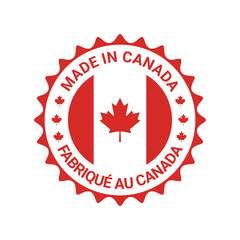 made in canada logo label design with circle flag maple element