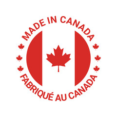 made in canada logo label design with circle flag maple element