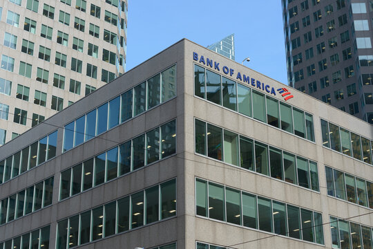 Bank of America sign at 181 Bay Street, 4th Floor, within the Financial District of downtown Toronto, Canada