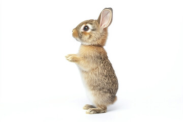 Adorable standing bunny isolated on clean white background with curious posture