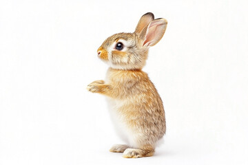 Obraz premium Captivating close-up of a curious cottontail bunny standing on its hind legs