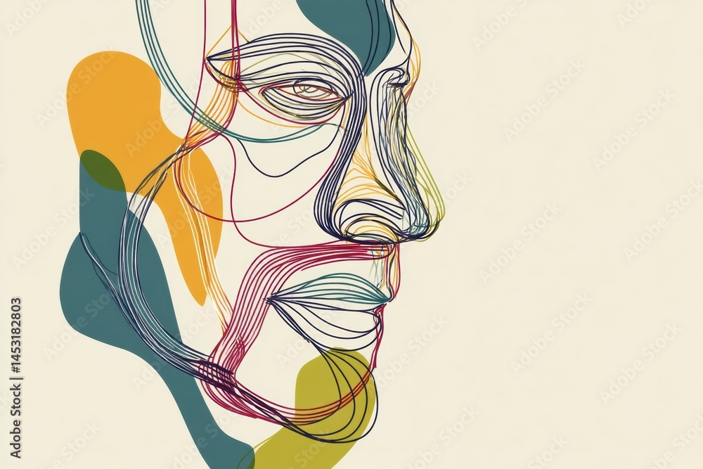 Leinwandbilder continuous line portrait of a mans face with abstract curves and vibrant colors skillfully illustrat