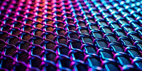Obraz premium Macro Black Plastic Mesh Grid Texture Background - Abstract Geometric Pattern for Design