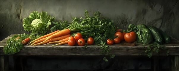 Freshly Harvested Vegetables on Rustic Table, Generative AI