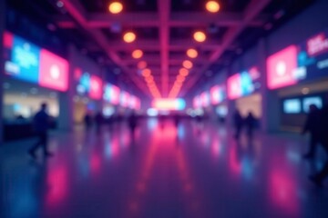 Naklejka premium Blurred vast convention hall, geometric lights, empty space, empty space, abstract