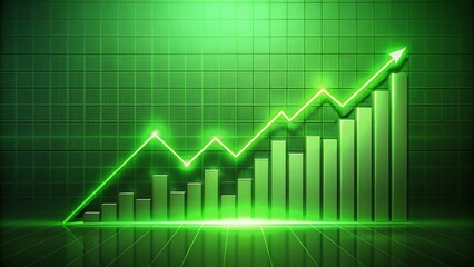 Obraz premium Minimalist Green Financial Growth Chart: Neon Rising Graph & Lines