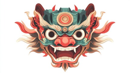 Detailed dragon mask, vibrant colors, intricate design
