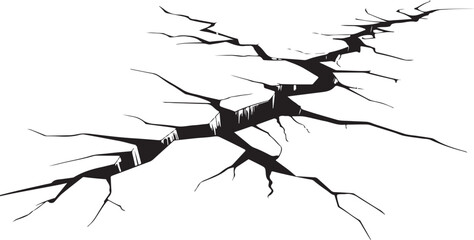 Vector illustration of a black cracked surface, perfect for destruction, earthquake, and rugged design themes. Ideal for textures, backgrounds, and dramatic art projects