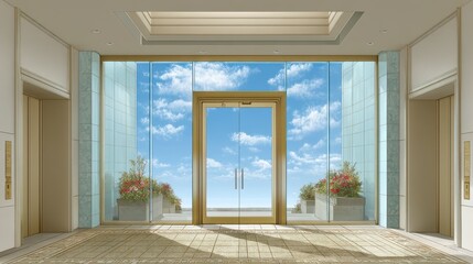Modern Horizontal Glass Door Entryway with Clean Design and Bright Natural Light
