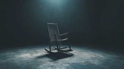 Empty rocking chair in dark, dimly lit room.  A sense of loneliness or abandonment