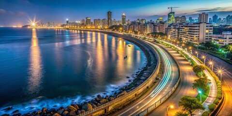 Mumbai Marine Drive Night Panoramic City Lights Reflection