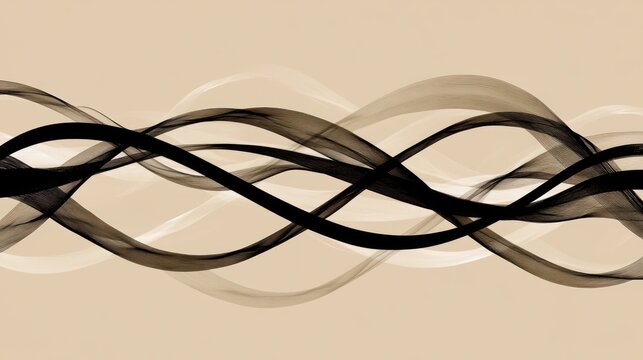 Abstract design of flowing, intertwined ribbons in dark and light shades of brown, against a light beige background.  The lines create a sense of movement and fluidity
