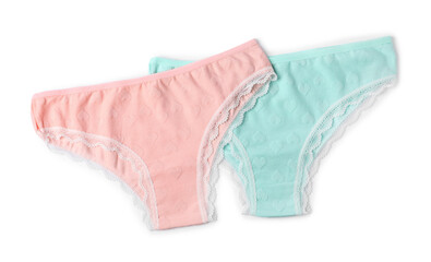 Beautiful panties isolated on white, top view