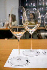 Empty wine glasses prepared for wine tasting event