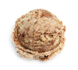 One scoop of delicious ice cream on white background