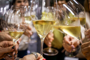 Group of friends toasting with glasses of champagne
