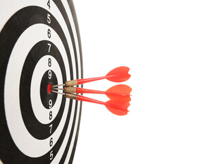 Targeting. Dart board with arrows isolated on white