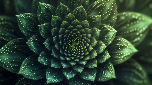 Intricate golden ratio patterns in nature featuring macro view of green flora for design inspiration. [Fractal Eden] | Fibonacci Flora | math nature. Illustration