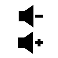 Adjusting volume settings with plus and minus speakers displayed on a digital interface