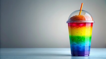 Rainbow Ice Cup Frozen Drink - Colorful Summer Beverage Cartoon Illustration