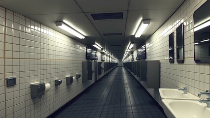 public restroom stretching infinitely