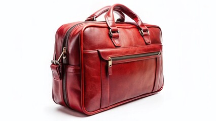 Red Leather Laptop Bag, Isolated on White Background - Professional Portfolio Case