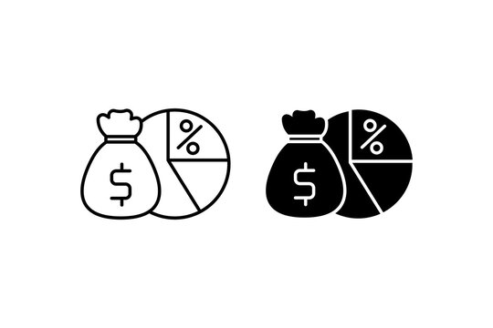 Profit margin icons depicting money bag and pie chart; ideal for financial reports, business presentations, marketing materials, and data analysis.