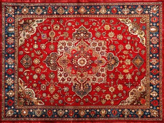 Retro Red Arabian Rug Background with Intricate Vintage Motifs - Copy Space for Text & Design