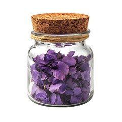A Small Keepsake Jar Filled with Purple Flowers Isolated on Transparent Background