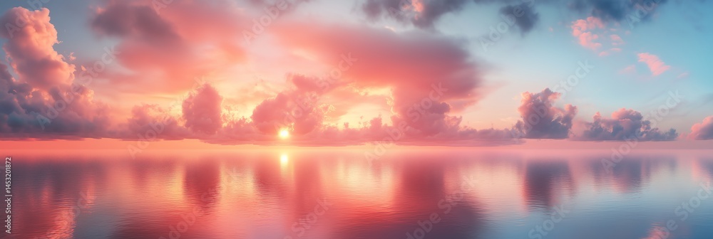 Poster expansive summer sky panorama with soft clouds for text overlay and design projects