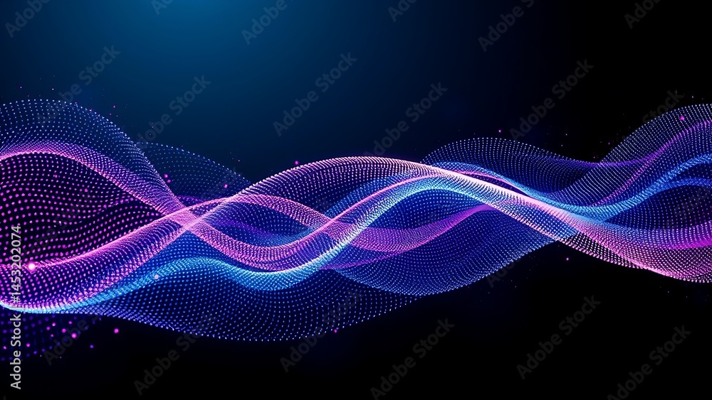 Aufkleber abstract purple blue particle wave flow background design for technology and digital concepts