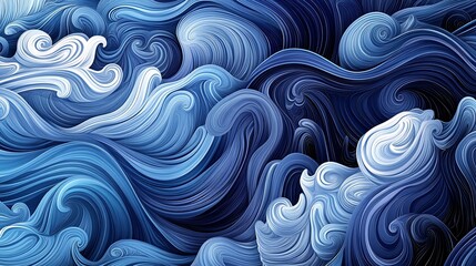 Obraz premium Abstract Blue Waves Background, Digital Art with Swirling Pattern and Texture