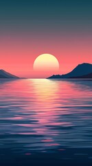 Fototapeta premium Sparkling Ocean Sunset with Ultra-Minimalist Horizon Line, 4K Tropical Background for Smartphone, Perfect for Lock Screen and Digital Wallpaper