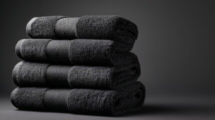 Stack of Luxurious Black Bath Towels