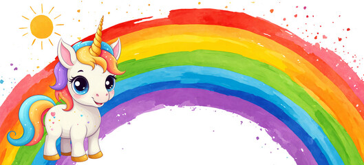 Obraz premium unicorn illustration with rainbow and sun