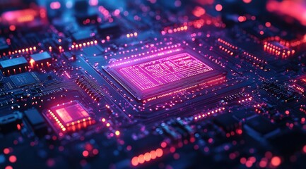 Obraz premium Close-up view of a computer processor on a circuit board.