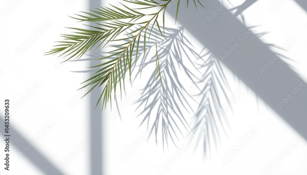 Poster elegant palm frond casting shadow on a pristine white surface display