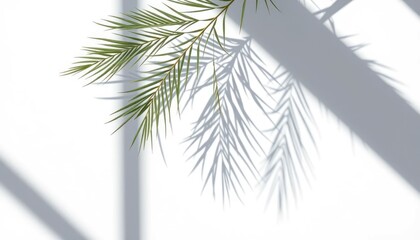 Obraz premium Elegant palm frond casting shadow on a pristine white surface display
