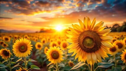 Obraz premium Sunflowers Bokeh Field: Vibrant Summer Meadow Landscape Photography