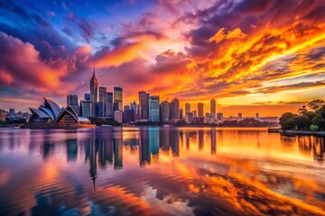 Obraz premium Sydney Skyline Sunset Panorama: Stunning Golden Hour Cityscape