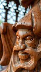 wooden carving of a man with a beard