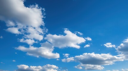 Obraz premium Vast blue sky with scattered clouds, a serene minimalist canvas of endless calm