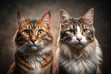 Obraz premium Two Handsome Male Cats Posing for Camera - Adorable Pets Stock Photo