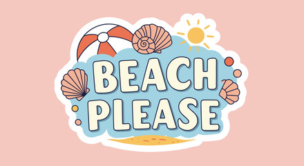 Summer Beach Sticker Design with Fun Elements  