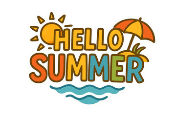 Summer Sticker with Sun and Umbrella Design  